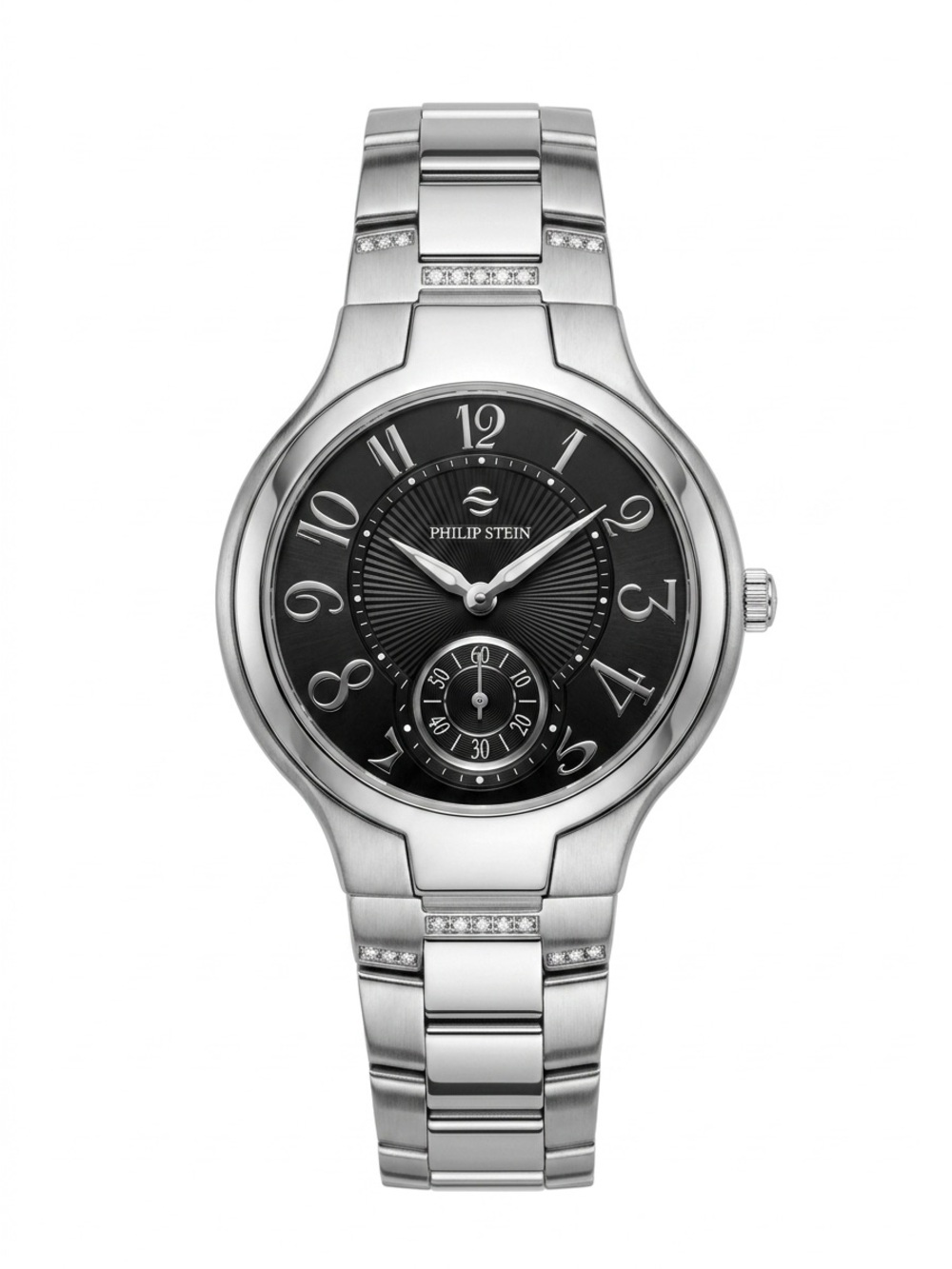 Philip Stein Round Watch Diamond Sub-Second Stainless Steel Silver Black 35mm